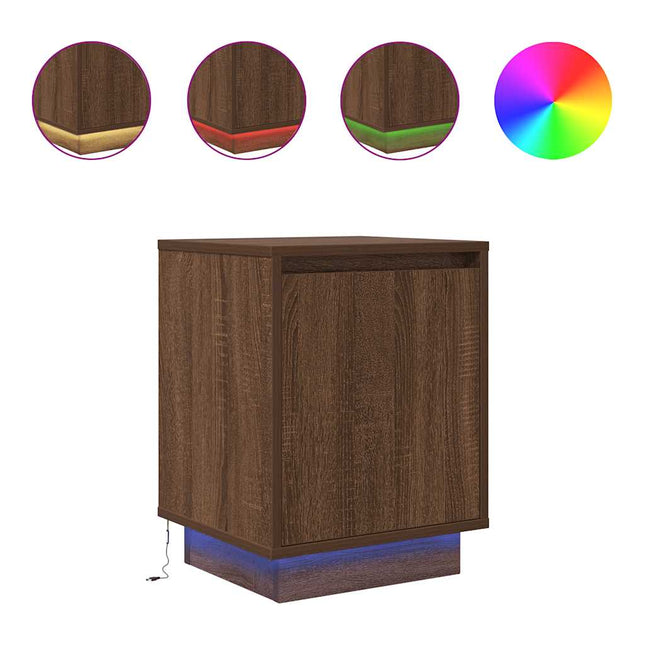 Comodini con Luci a LED 2 pz Rovere Marrone 38x34x50 cm