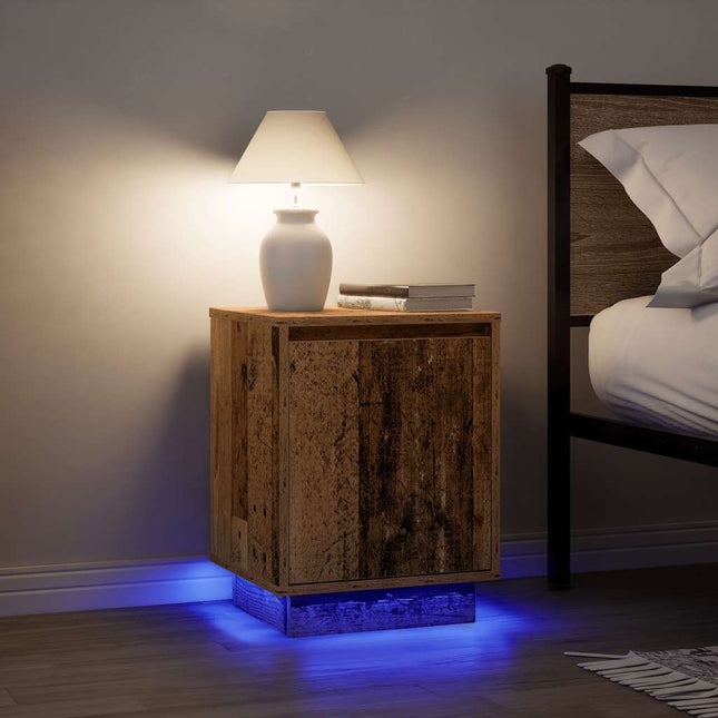 Comodini con Luci a LED 2 pz Legno Antico 38x34x50 cm