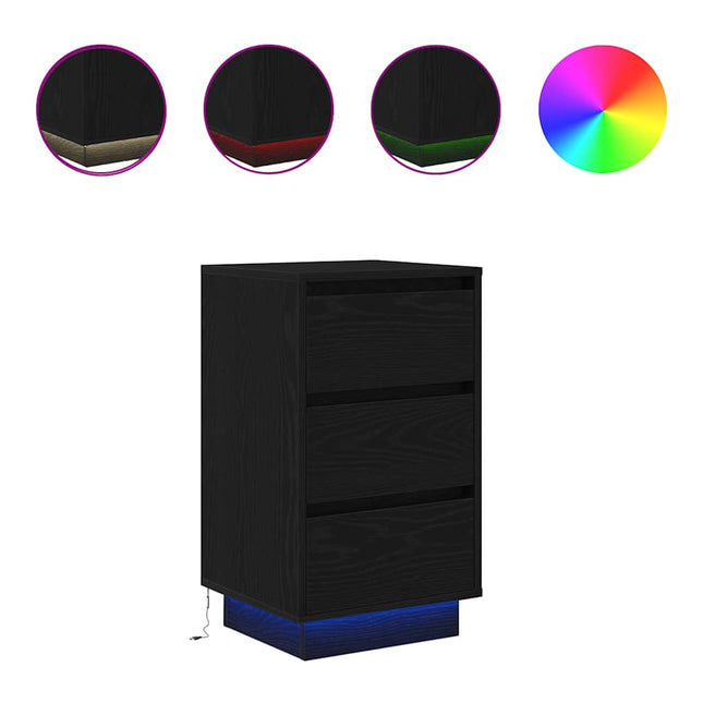 Comodino con Luci LED Nero 38x34x65 cm