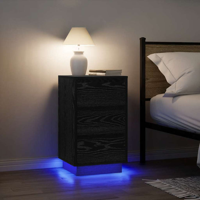 Comodino con Luci LED Nero 38x34x65 cm