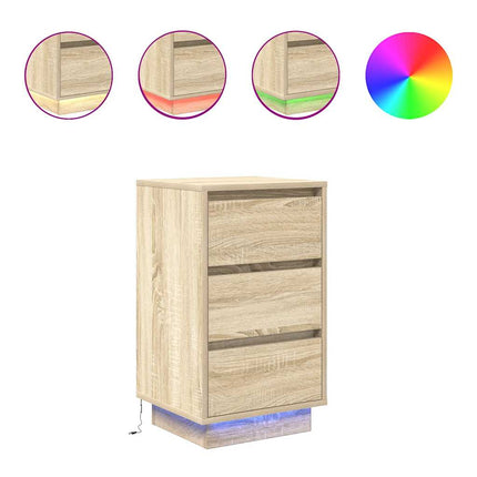 Comodino con Luci LED Rovere Sonoma 38x34x65 cm