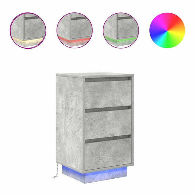 Comodino con Luci LED Grigio Cemento 38x34x65 cm
