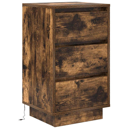 Comodino con Luci LED Rovere Fumo 38x34x65 cm
