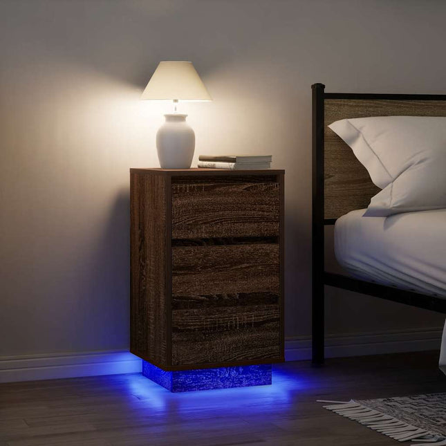 Comodino con Luci LED Rovere Marrone 38x34x65 cm