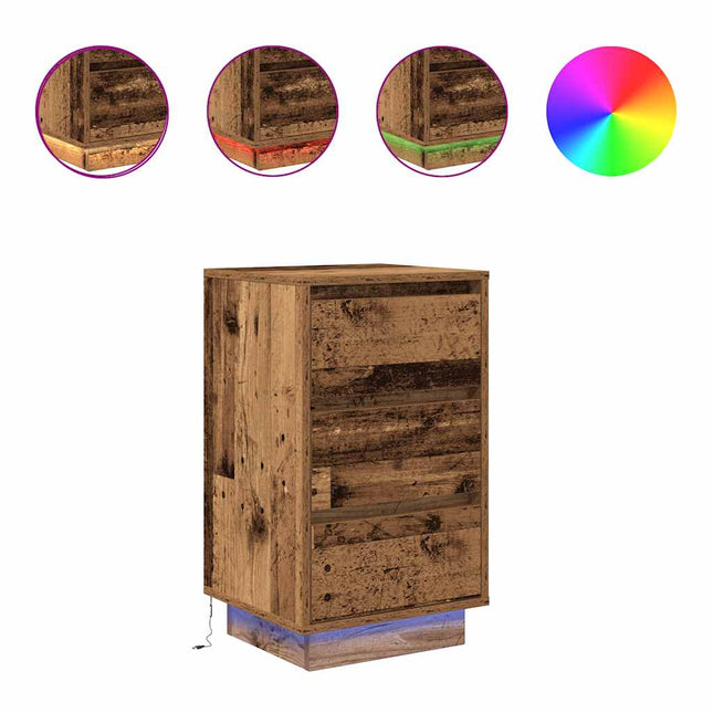 Comodino con Luci LED Legno Antico 38x34x65 cm