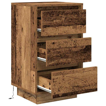 Comodino con Luci LED Legno Antico 38x34x65 cm