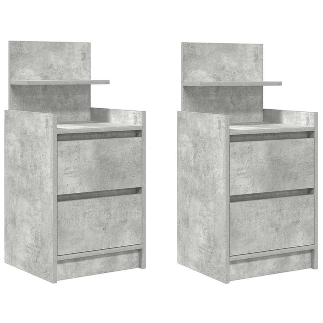 Comodini con 2 Cassetti 2 pz Grigio Cemento 38x34x80 cm