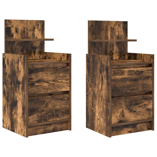 Comodini con 2 Cassetti 2 pz Rovere Fumo 38x34x80 cm