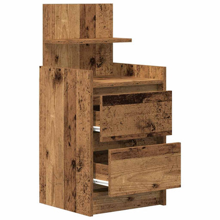 Comodino con 2 Cassetti Legno Antico 38x34x80 cm