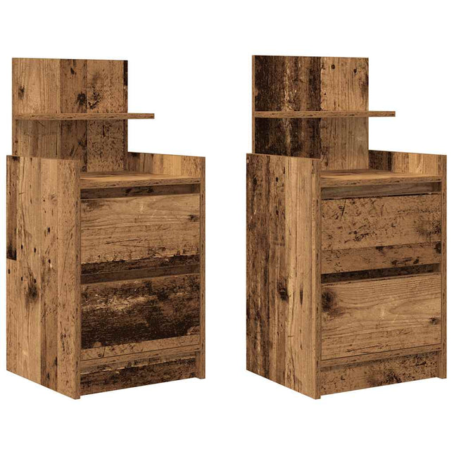 Comodini con 2 Cassetti 2 pz in Legno Antico 38x34x80 cm