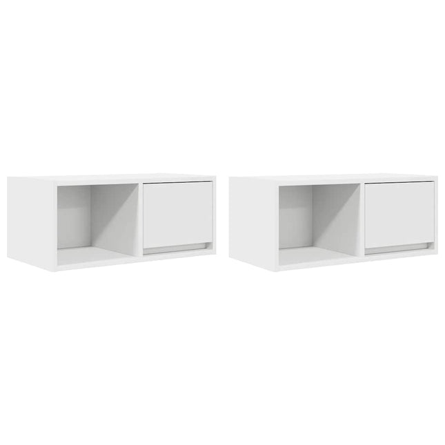 Mobili TV a Parete 2pz Bianchi 60x31x25,5 cm Legno Multistrato
