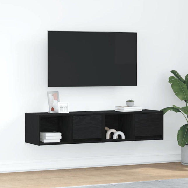 Mobili TV 2 pz Rovere Nero 60x31x25,5 cm in Legno Multistrato