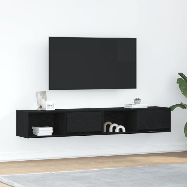 Mobili TV 2 pz Rovere Nero 80x31x25,5 cm in Legno Multistrato