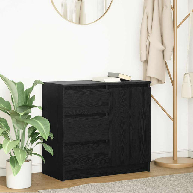 Credenza con Cassetto Rovere Nero 71x35x65 cm Legno Multistrato