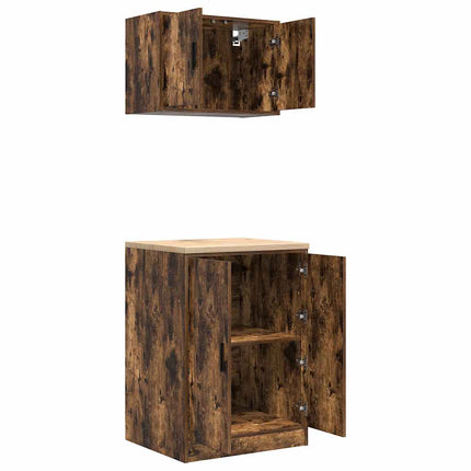 Armadi da Garage 2 pz Rovere Fumo in Legno Multistrato