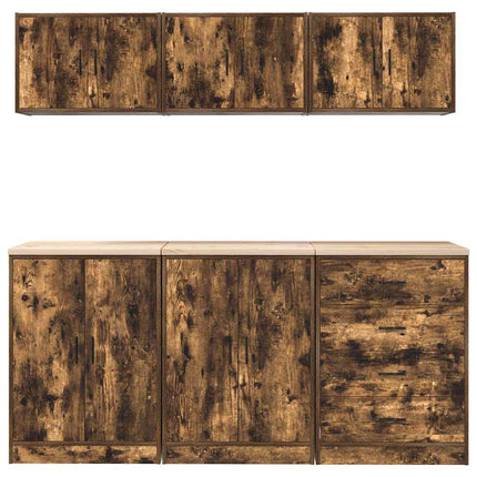Armadi da Garage 6 pz Rovere Fumo in Legno Multistrato