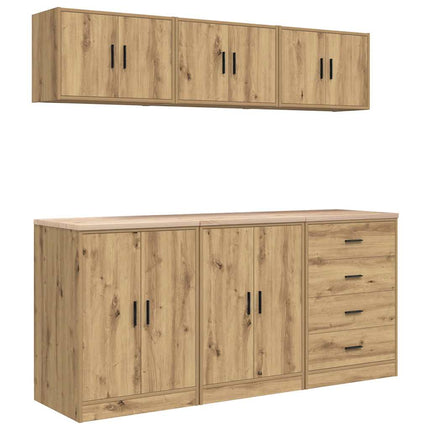 Armadi da Garage 6 pz Rovere Artigianale in Legno Multistrato