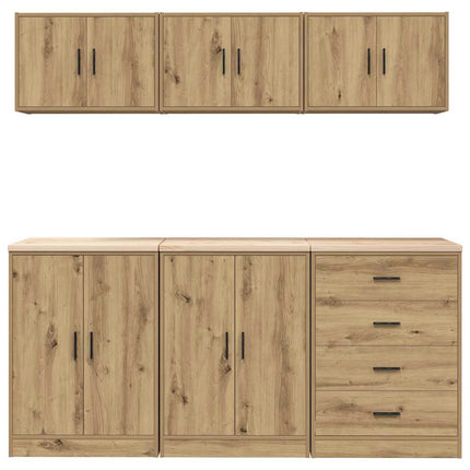 Armadi da Garage 6 pz Rovere Artigianale in Legno Multistrato
