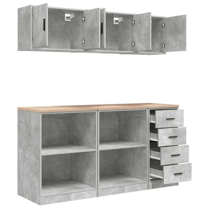 Armadi da Garage 6 pz Grigio Cemento in Legno Multistrato