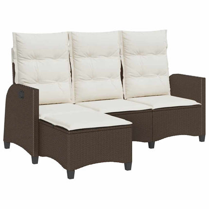 Divano Reclinabile Giardino con Cuscini a L Marrone Polyrattan