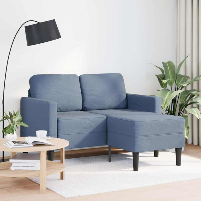 Divano 2 Posti con Chaise longue a L Blu 125 cm in Lino