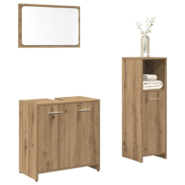 Set Mobili da Bagno 3 pz Rovere Artigianale Legno Multistrato