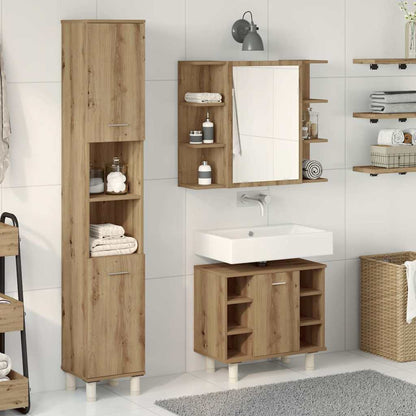 Set Mobili da Bagno 3 pz Rovere Artigianale Legno Multistrato