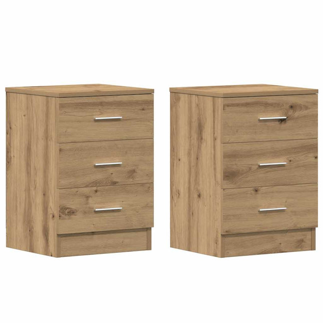 Comodini 2 pz Rovere Artigianale 38x35x55 cm Legno Multistrato