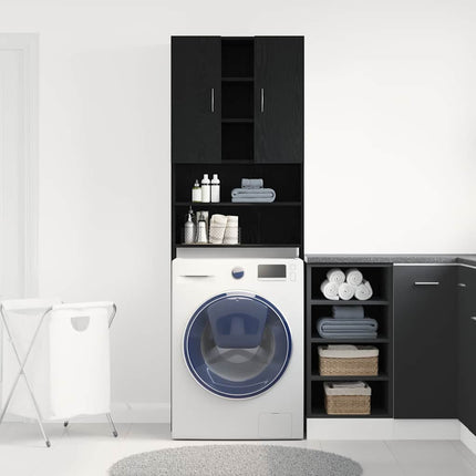 Mobile per Lavatrice Rovere Nero 64x25,5x190 cm