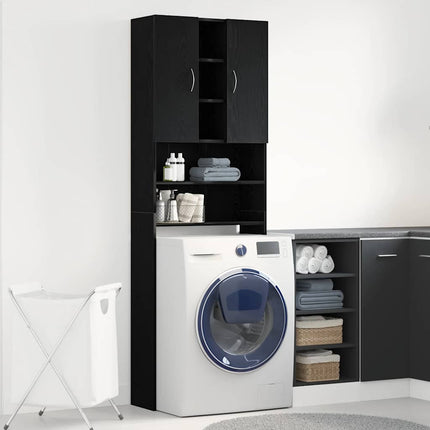 Mobile per Lavatrice Rovere Nero 64x25,5x190 cm