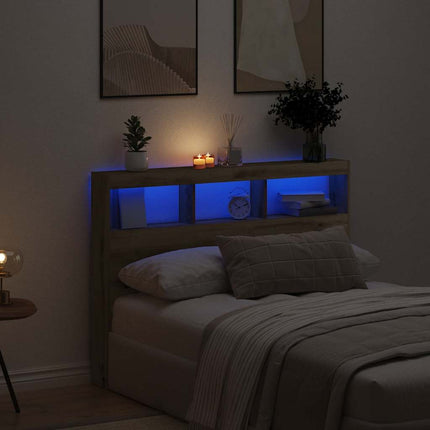 Testiera con Contenitore a LED Rovere Artigianale 140x17x102 cm
