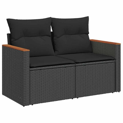Set Divani da Giardino 11 pz con Cuscini Polyrattan Acacia Nero