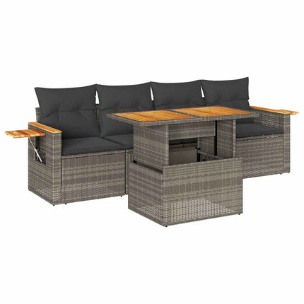 Set Divano Giardino 5 pz con Cuscini Grigio Polyrattan Acacia