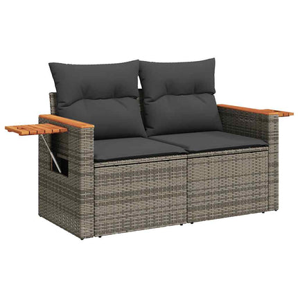 Set Divano da Giardino 8pz con Cuscini Grigio Polyrattan Acacia