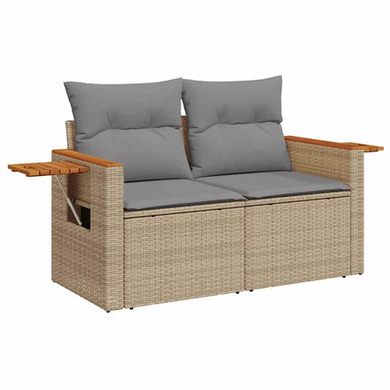 Set Divano da Giardino 9 pz con Cuscini Beige Polyrattan Acacia
