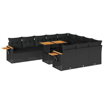 Set Divani da Giardino 11 pz con Cuscini Polyrattan Acacia Nero