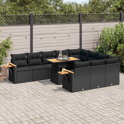 Set Divani da Giardino 11 pz con Cuscini Polyrattan Acacia Nero