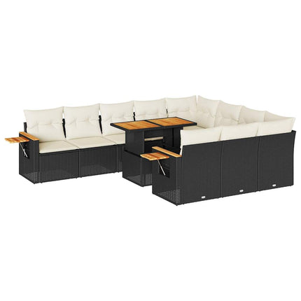 Set Divani da Giardino 11 pz con Cuscini Polyrattan Acacia Nero