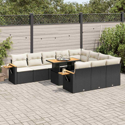 Set Divani da Giardino 11 pz con Cuscini Polyrattan Acacia Nero