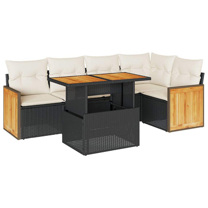 Set Divano da Giardino 6 pz con Cuscini Nero Polyrattan Acacia