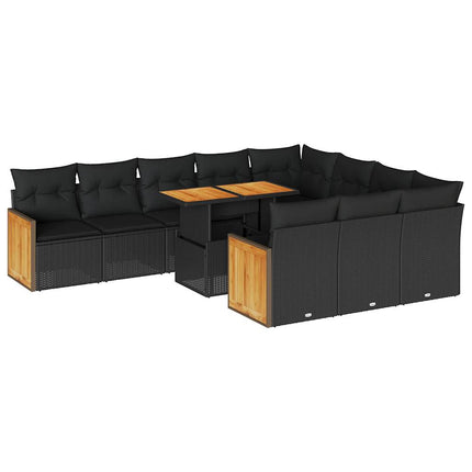 Set Divani da Giardino 11 pz con Cuscini Polyrattan Acacia Nero