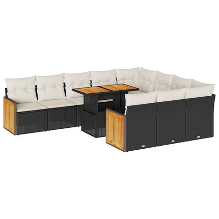 Set Divani da Giardino 11 pz con Cuscini Polyrattan Acacia Nero
