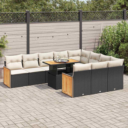Set Divani da Giardino 11 pz con Cuscini Polyrattan Acacia Nero
