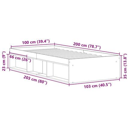 Giroletto senza Materasso Legno Antico 100x200cm in Truciolato