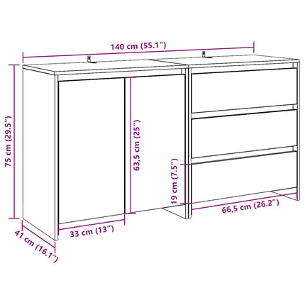 Credenza 2 pz Legno Antico in Legno Multistrato