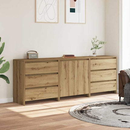Credenza 3 pz Rovere Artigianale in Legno Multistrato