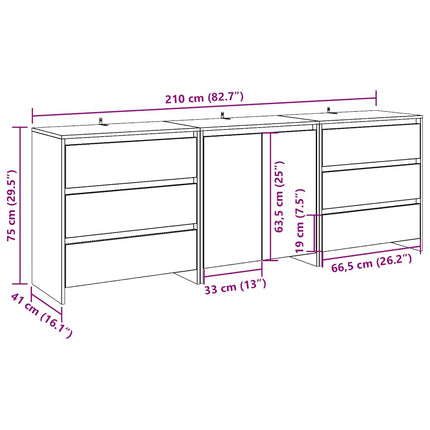 Credenza 3 pz Rovere Artigianale in Legno Multistrato