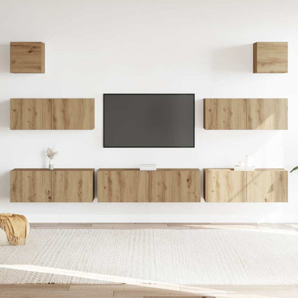 Set Mobile TV 7 pz Montato a Parete Rovere in Legno Multistrato