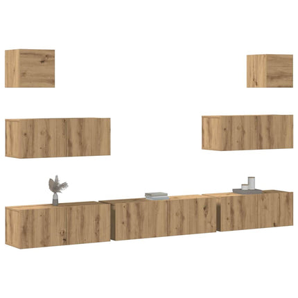 Set Mobile TV 7 pz Montato a Parete Rovere in Legno Multistrato
