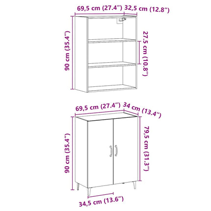 Credenza con Pensile Rovere Artigianale in Legno Multistrato